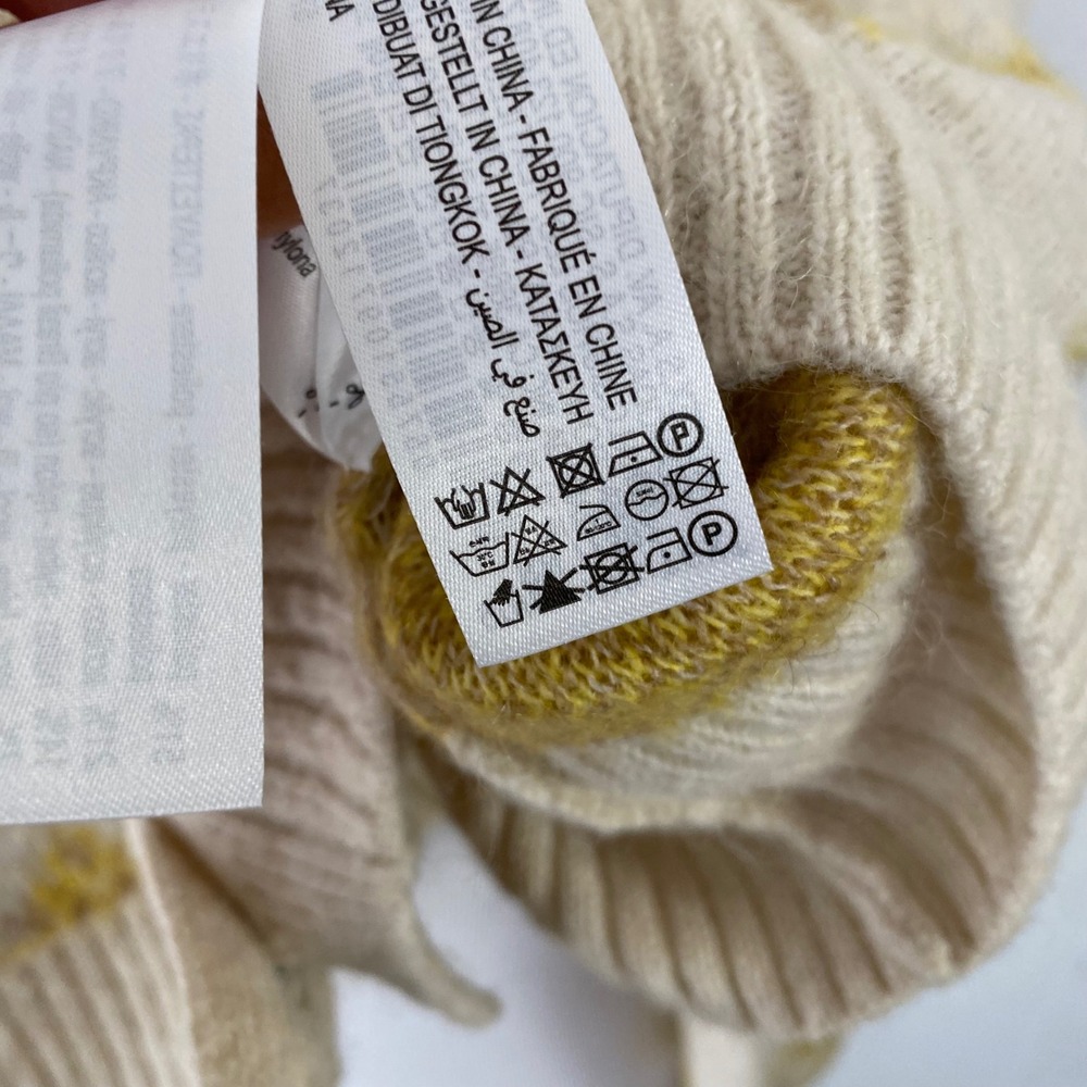 Zara Sz M Yellow Diamond Knit Jewel Button Cardigan Cream Wool Alpaca Blend - Picture 5 of 11